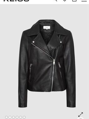 Reiss Black Leather Asymmetric Biker Jacket